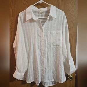 White Button-Up Shirt with Subtle Pattern